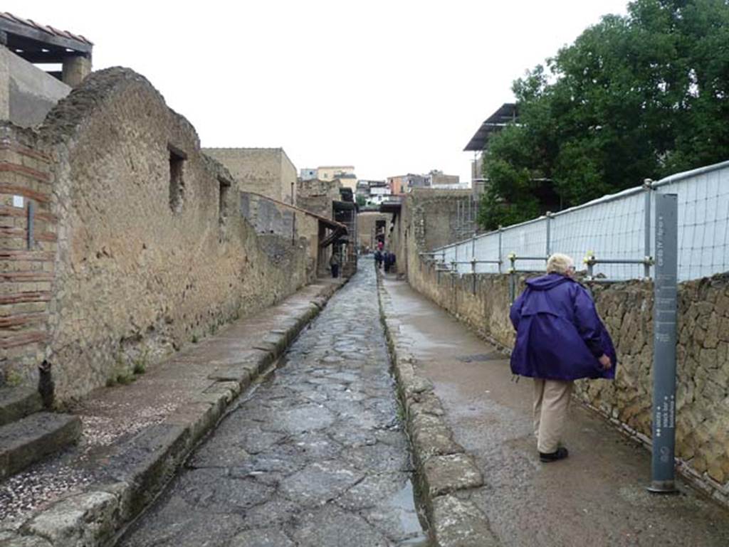 Cardo IV Inferiore, Herculaneum, September 2015. Looking north between Ins. III, on left, and Ins. IV, 2/1 on right.